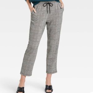 Womens plaid high rise drawstring ankle pull on pants